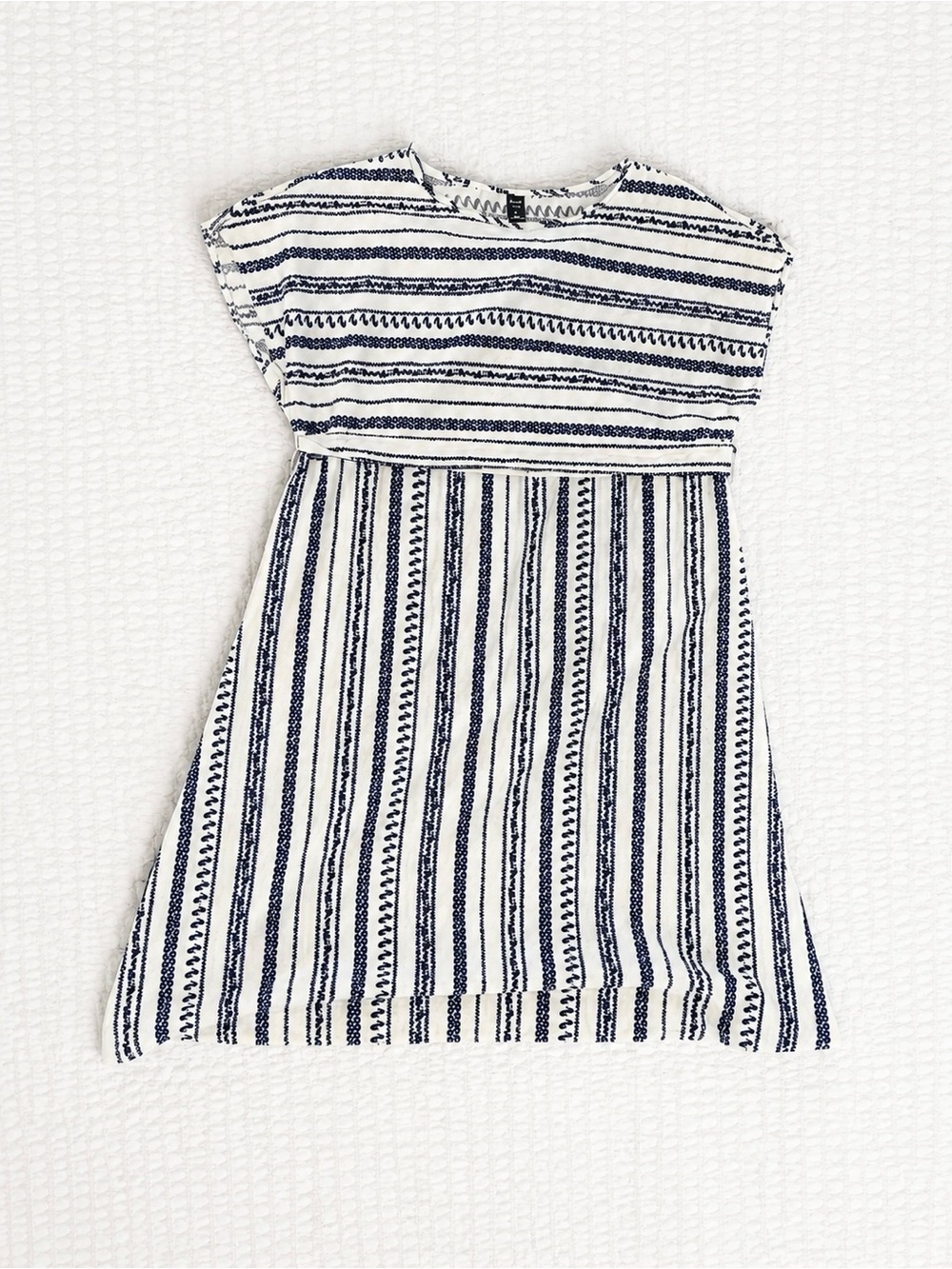 Striped Navy & White Midi Dress with Cap Sleeves